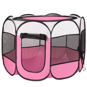 Portable Foldable Pet Tent Exercise Pen Kennel Removable Zipper Top and Bottom Water Resistant Indoor Outdoor Use For Dogs Other Pets (Option: L_Pink)