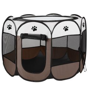 Portable Foldable Pet Tent Exercise Pen Kennel Removable Zipper Top and Bottom Water Resistant Indoor Outdoor Use For Dogs Other Pets (Option: L_Coffee)
