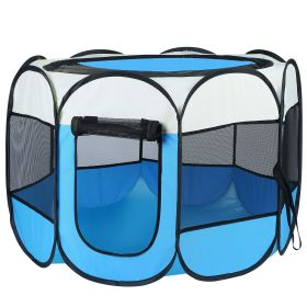 Portable Foldable Pet Tent Exercise Pen Kennel Removable Zipper Top and Bottom Water Resistant Indoor Outdoor Use For Dogs Other Pets (Option: L_Blue)