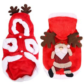 Pet Christmas Clothes Santa Claus Reindeer Antlers Costume Winter Outfit New Year Coat For Small Medium Dogs Available in S/M/L/XL (Option: Red_M)